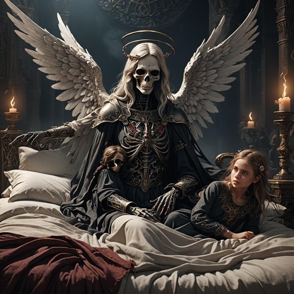 Angel of Death Beside Sleeping Girl