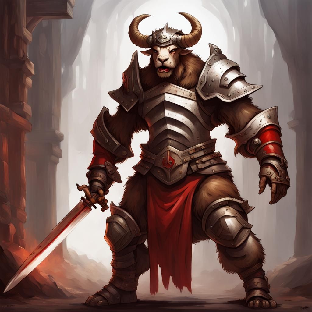 Minotaur Champion in Full Plate Armour with Engine