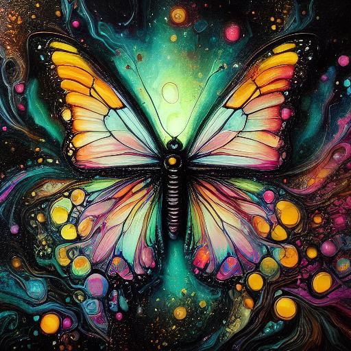 Luminescent Black Butterfly on Canvas in Grunge Style