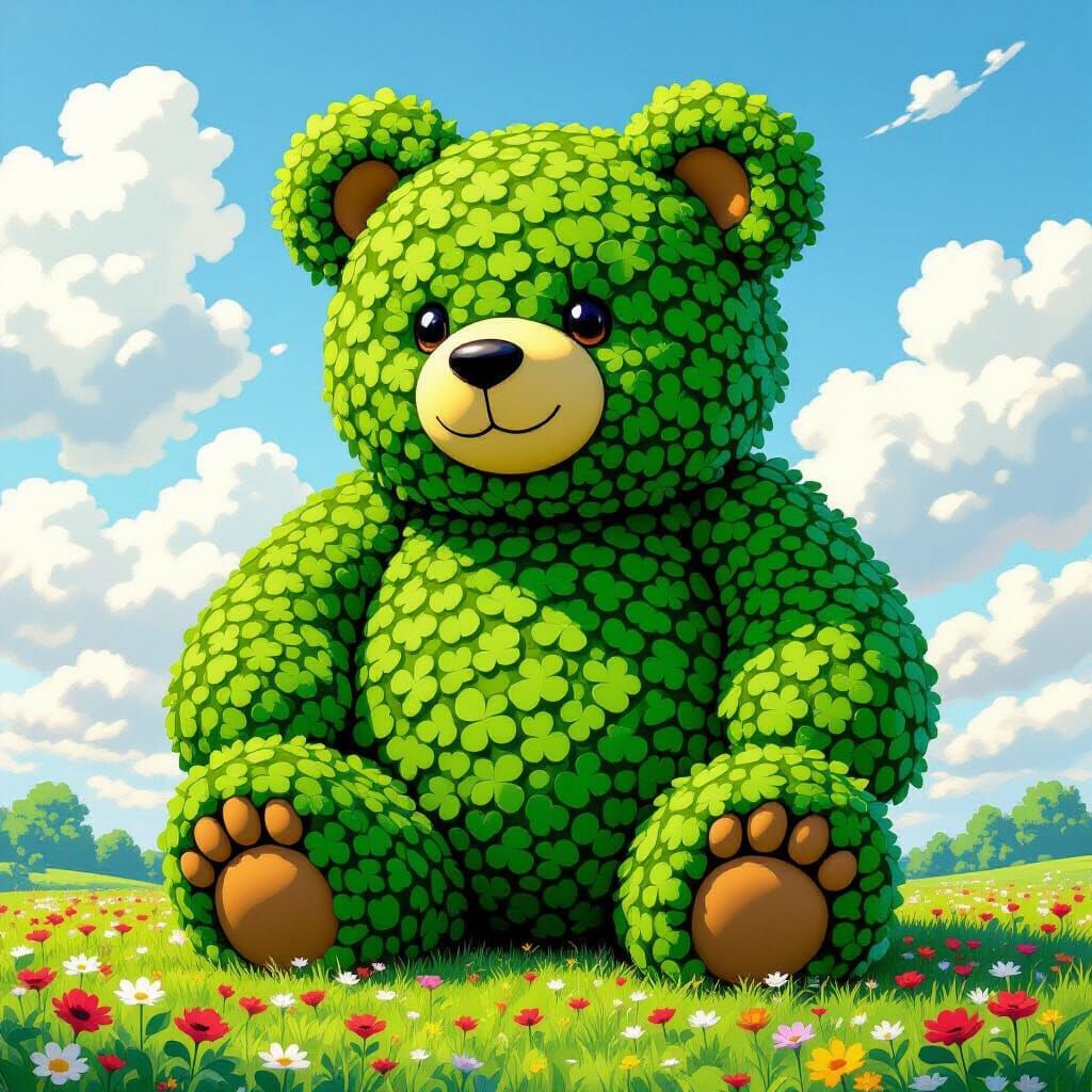 Clover Bear in Playful Botanical Style
