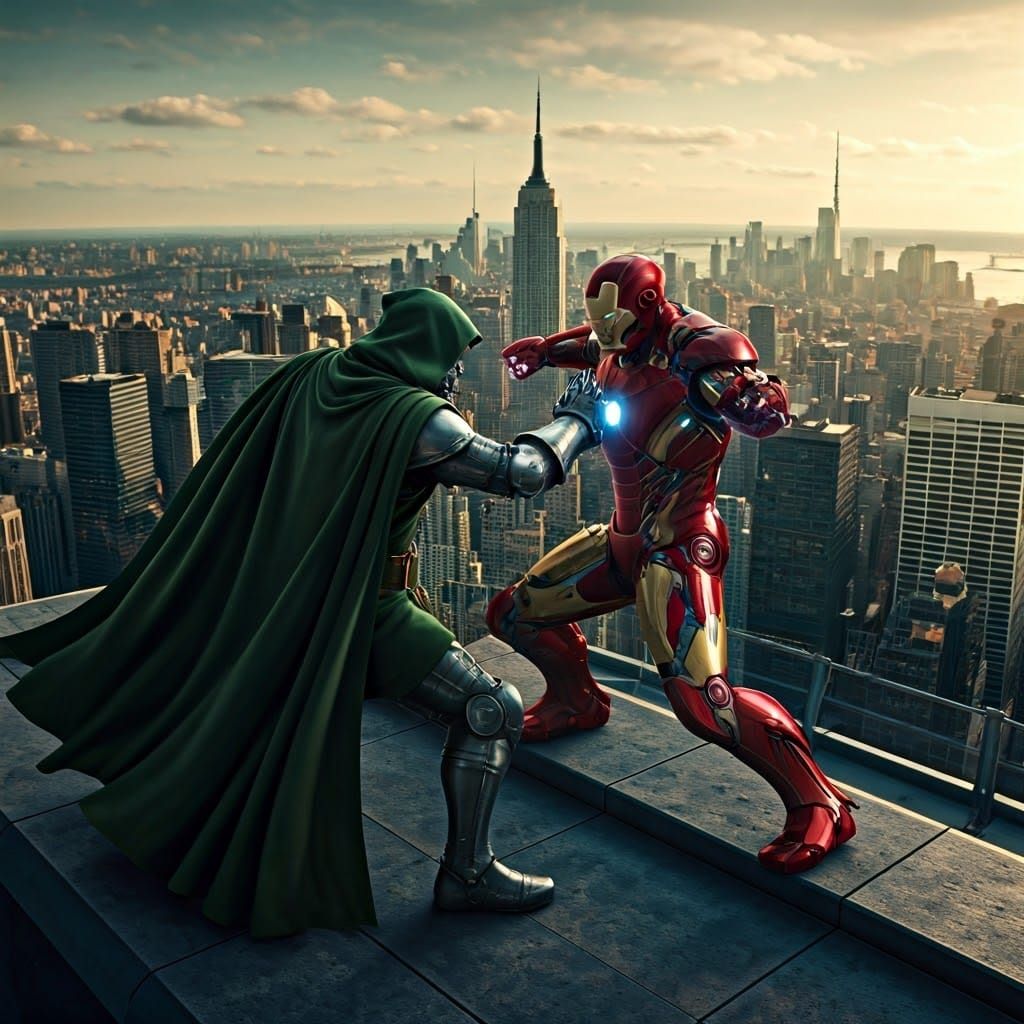 Epic Battle of Iron Man and Doctor Doom on NYC Skyscraper