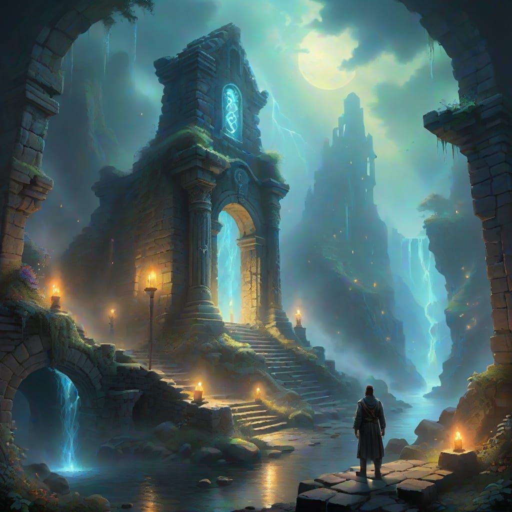 Ethereal Fantasy Ruins Sinking into Mist