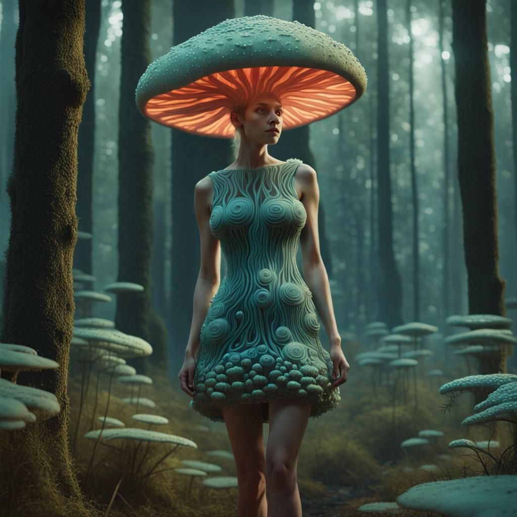 Fungi Cocktail Dress in Hyperrealistic Fantasy Style