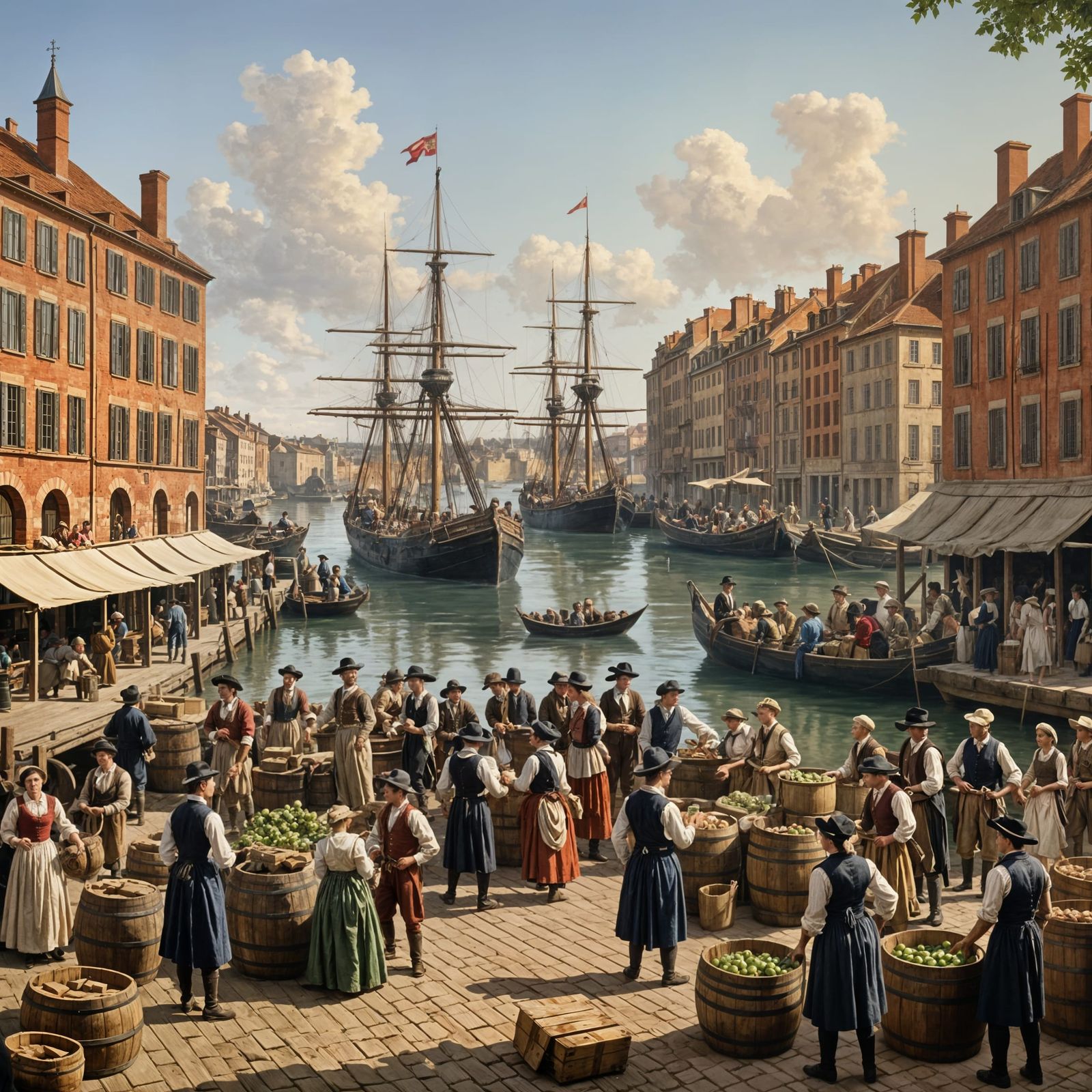 Toulouse Port in 1800s with Cargo Ships