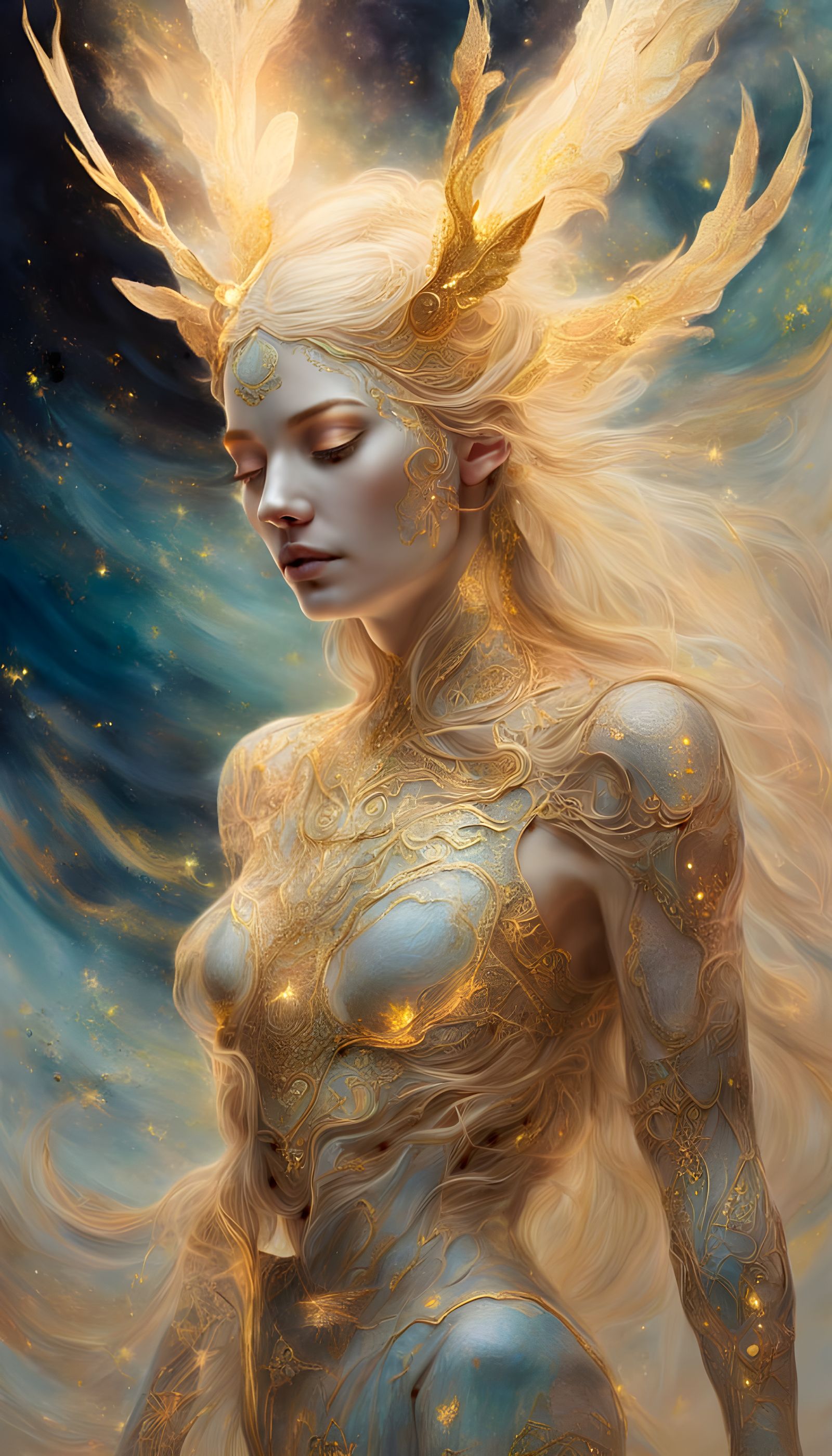 Illuminated Celestial Spirit with Gold Markings