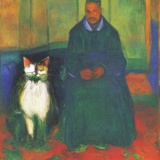 Surreal Courtroom Scene with Cat in Expressionist Style