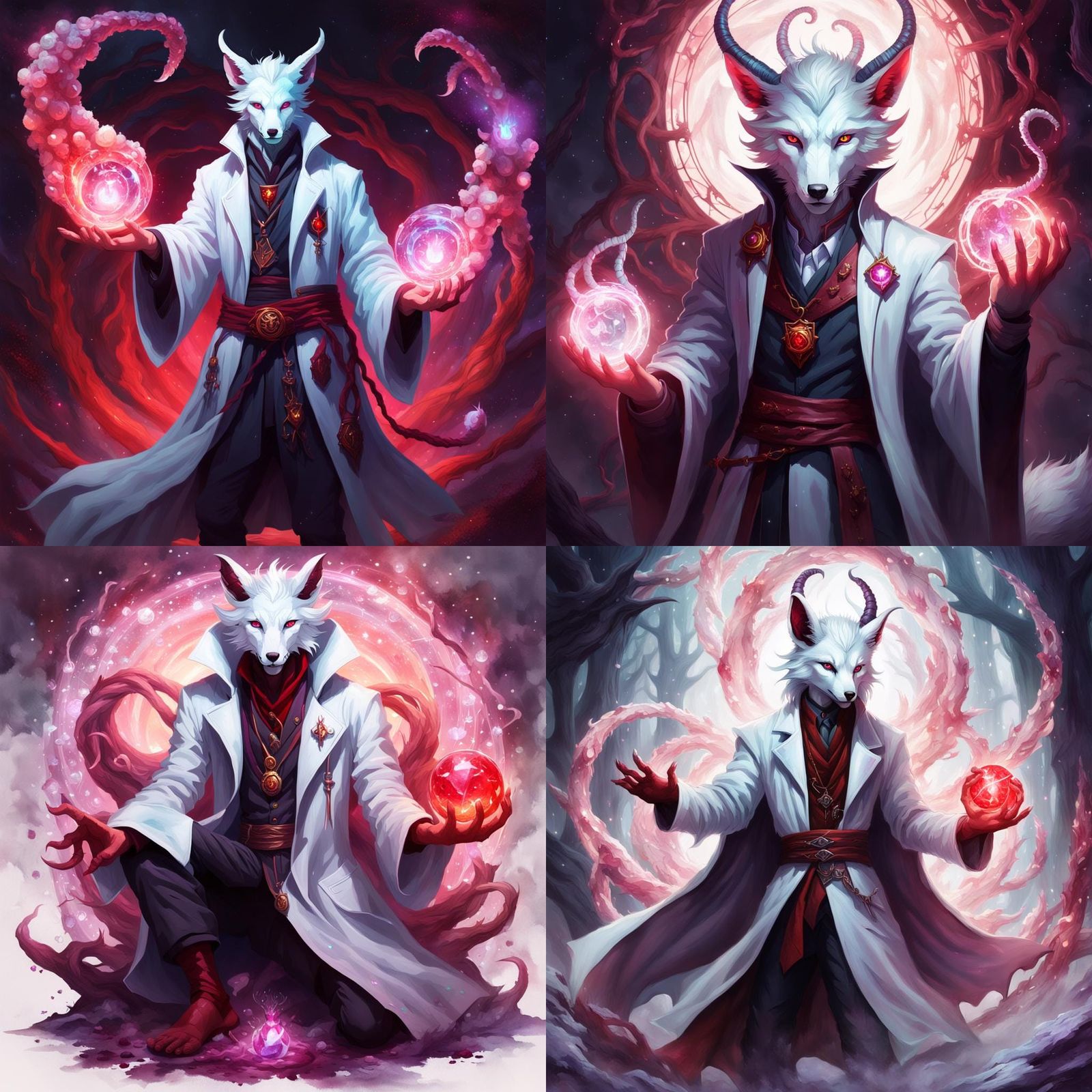 Tiefling Doctor with Ruby Horns in Dark Fantasy Style