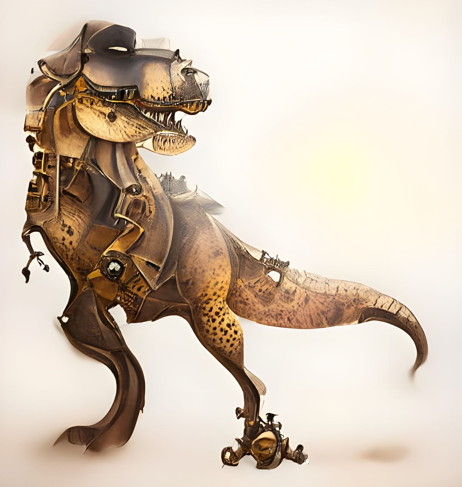 Steampunk T-Rex in Desert Landscape: Acrylic Art
