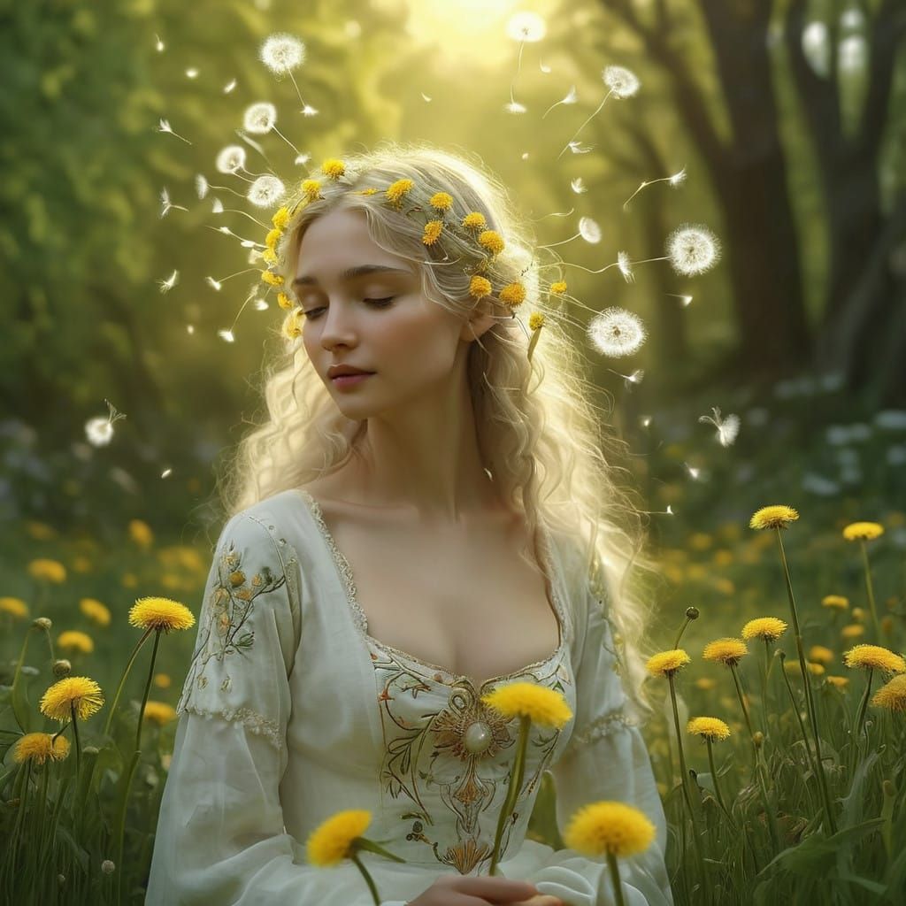 Serenity in Floral Majesty, Pre-Raphaelite-Inspired