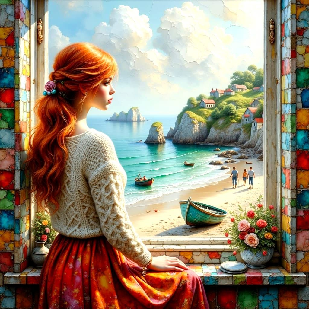 Irish Harbor View: Impasto Oil Painting with Textures