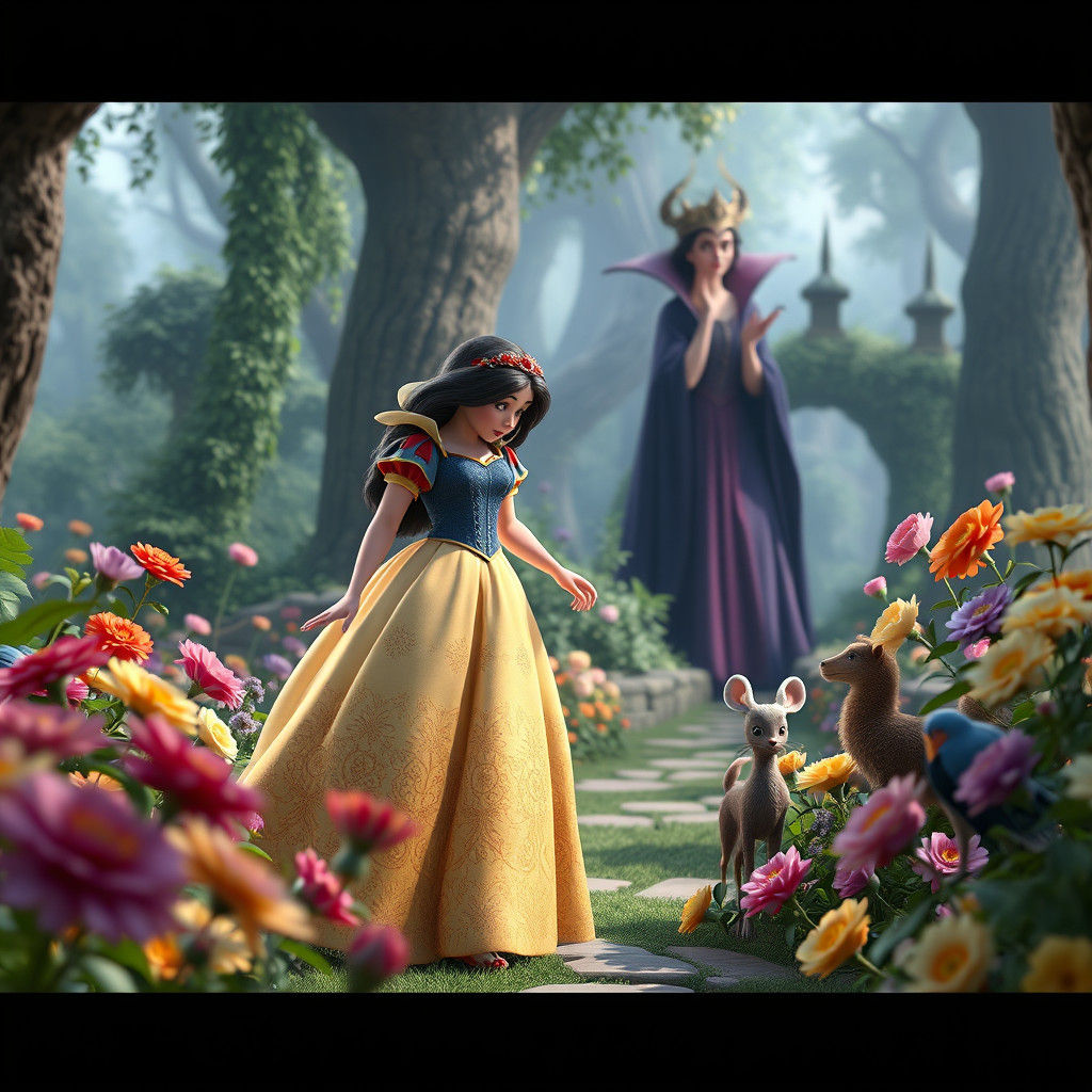 Enchanted Garden Fantasy in 3D Cartoon Pixar Style