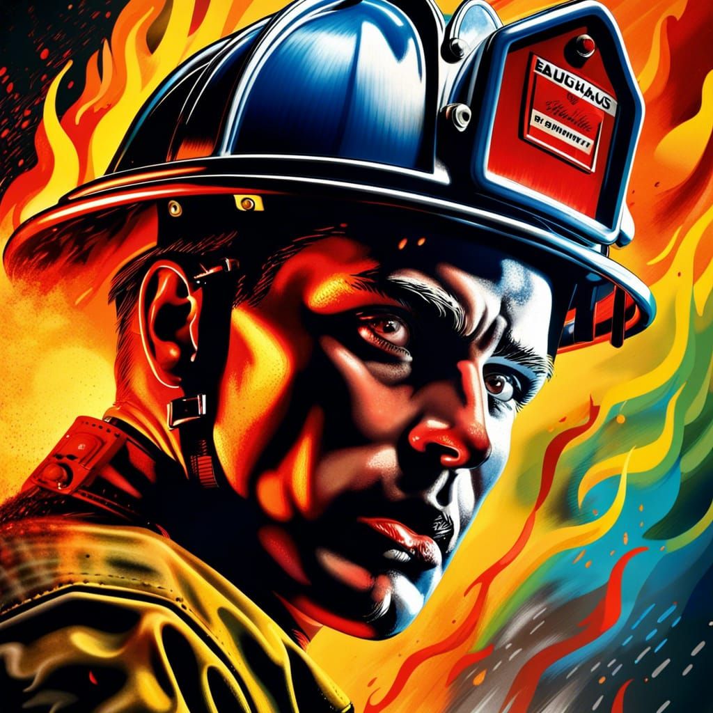 Firefighter Extinguishing Flames: A Bauhaus-Style Poster