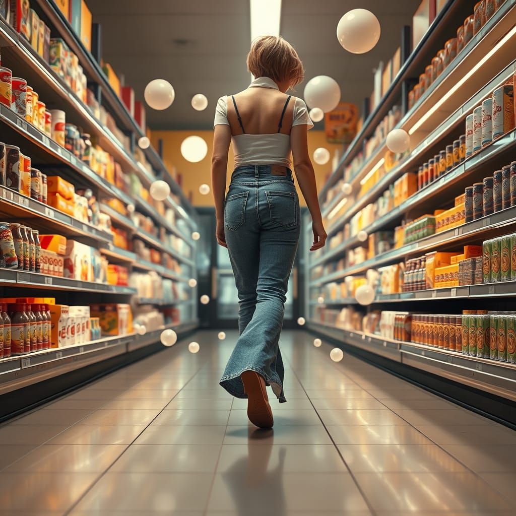 Surrealist Grocery Store Scene in Hyper-Detailed Style