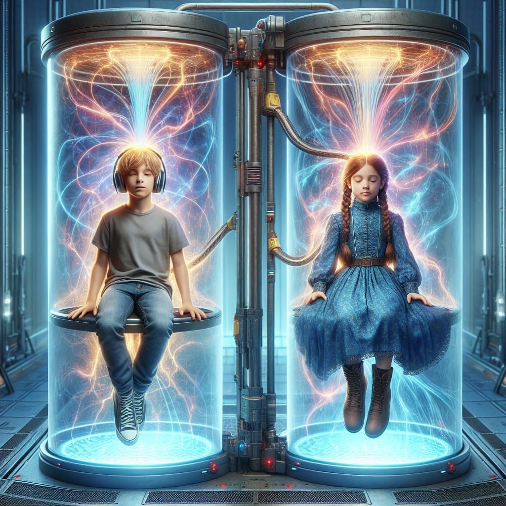 Children in a Futuristic Neurological Enhancement Chamber
