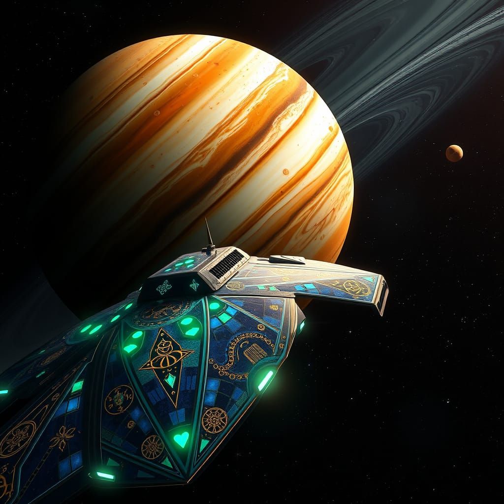 Jupiter Odyssey: Gustav Klimt-Inspired Spaceship