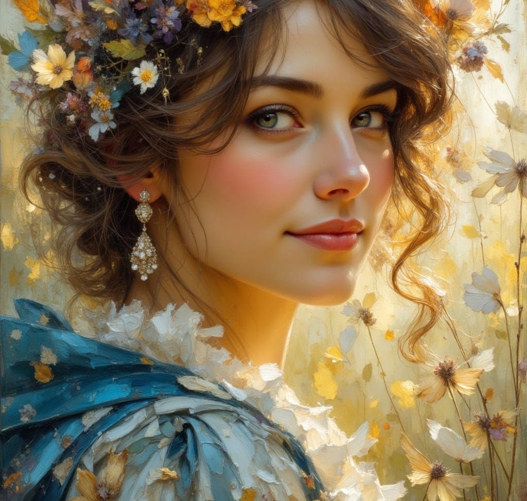 Romantic Era Lady in Ethereal Landscape as Oil Painting