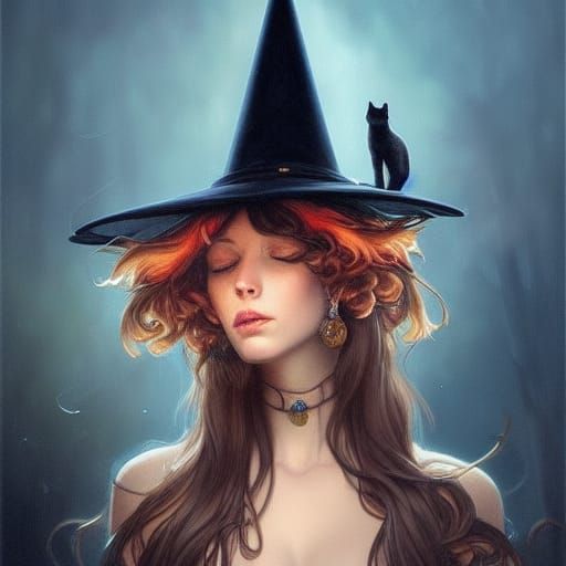 Cat in Witch Hat: Surreal Fall Portrait