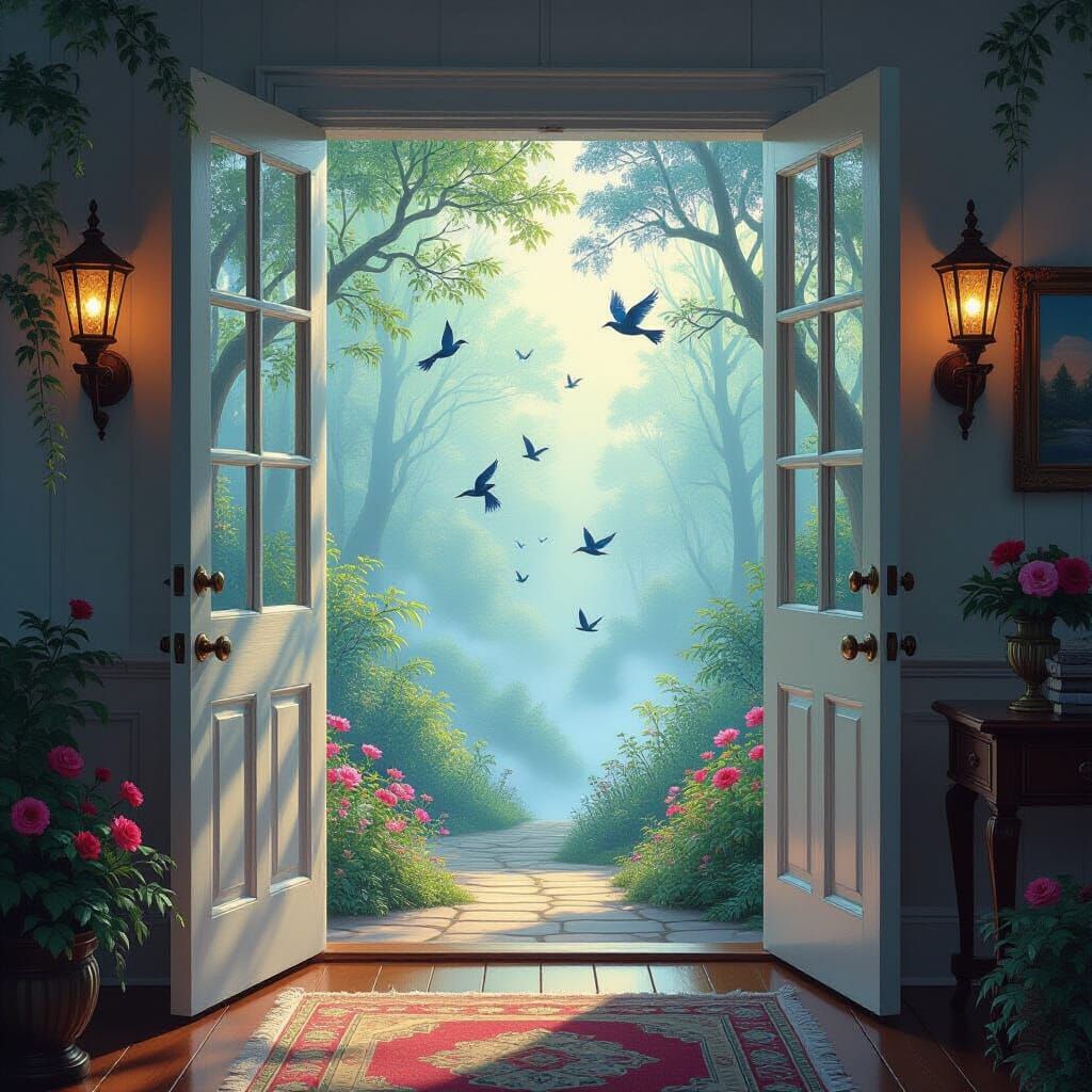 Apartment Door Opens to Enchanted Forest Path
