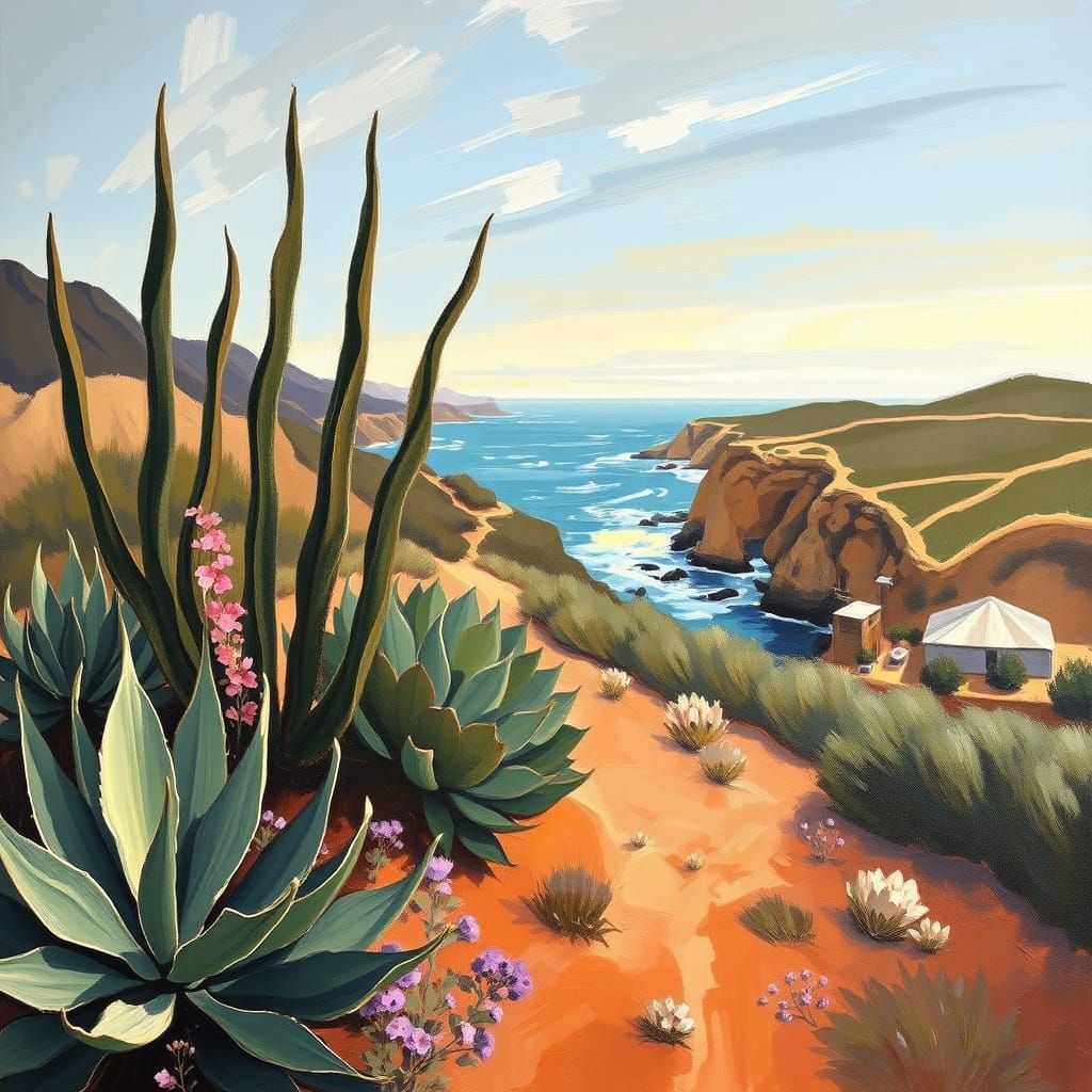 Vibrant Agave Landscape in Expressionist Minimalism