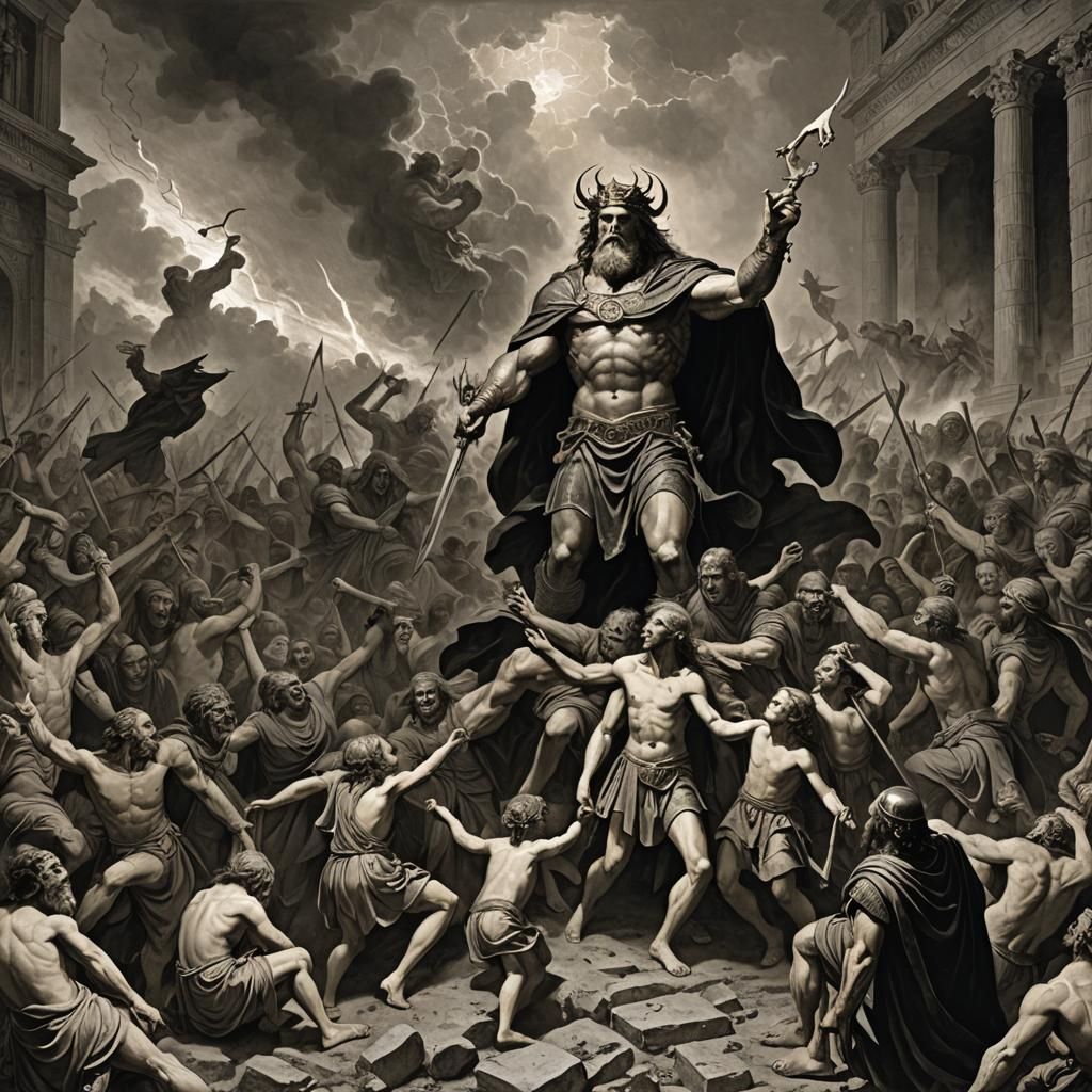 Epic Battle Scene in Doré Style