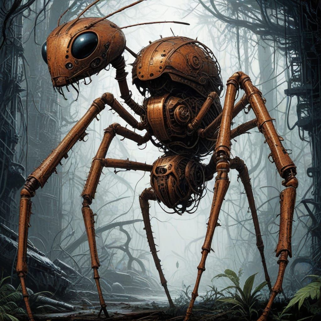 Mechanical Ant with Rust Metal Exoskeleton