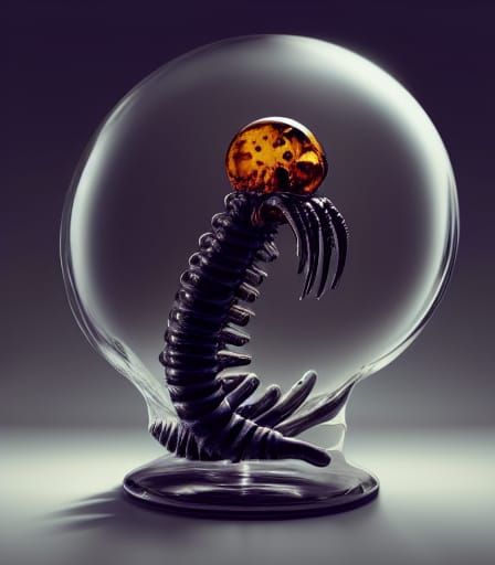 Facehugger Encased in Amber: Hyperrealistic Close-Up