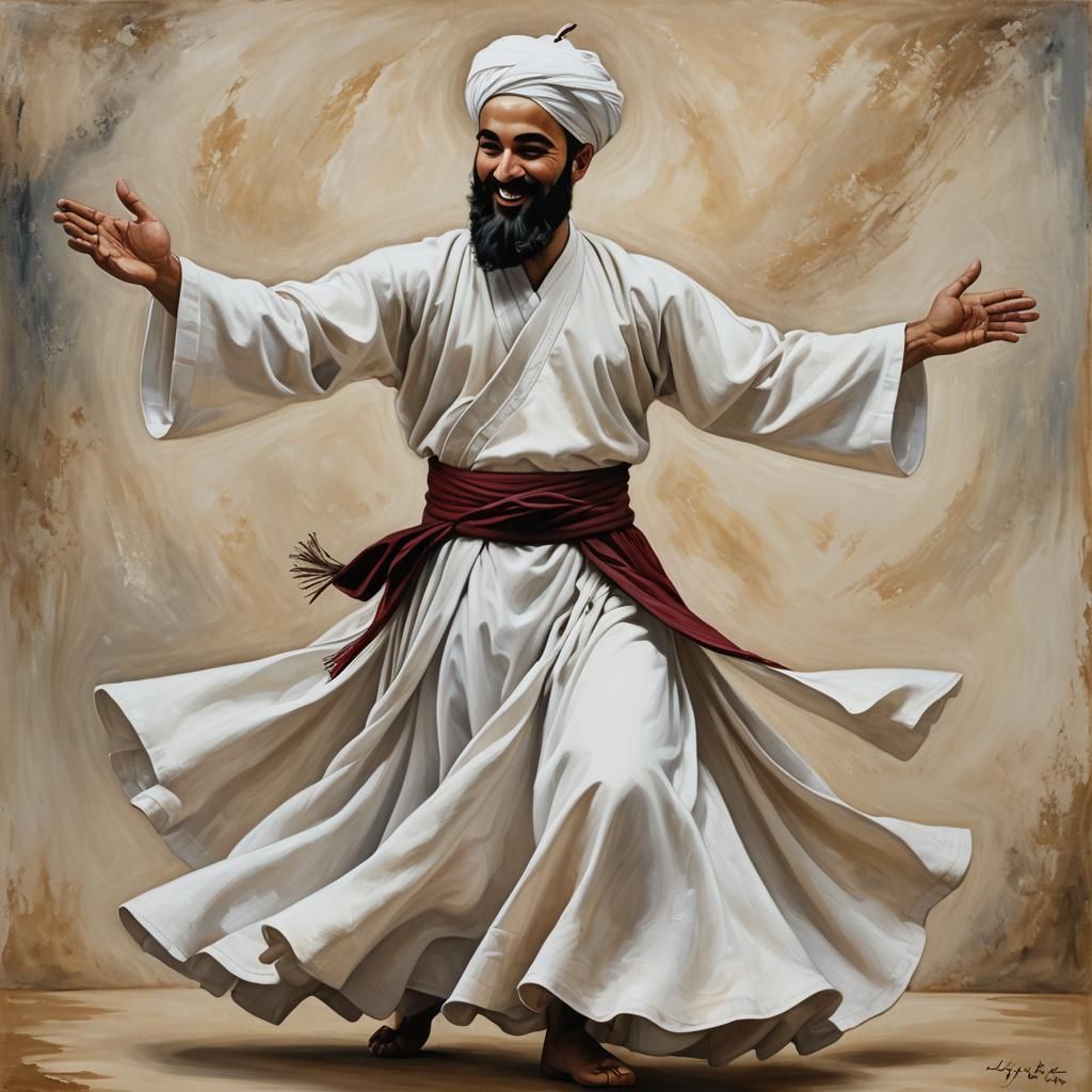 Whirling Dervish in Sunlit Mosque, Alcohol Ink Art