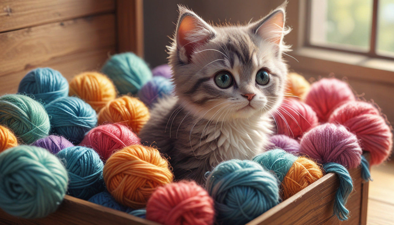 Adorable Baby Kitten Amidst Vibrant Wool