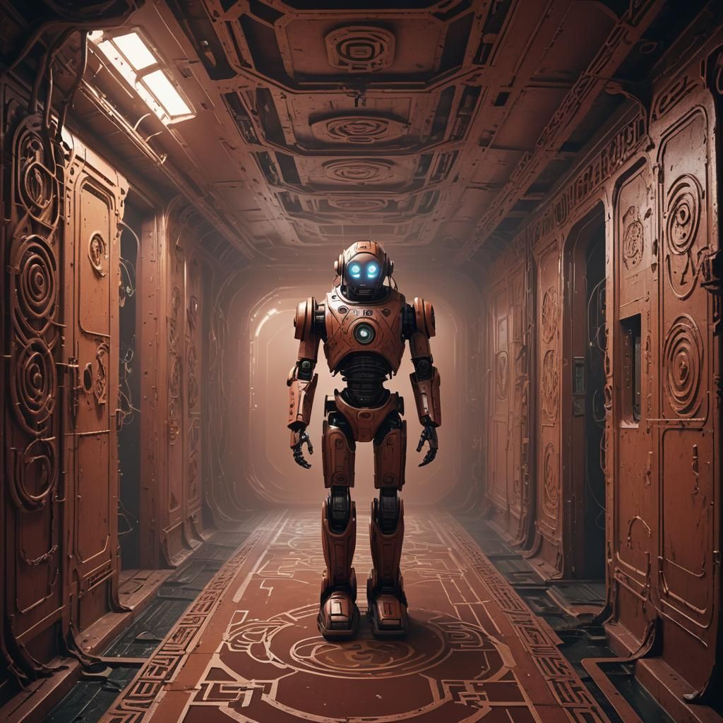 Celtic Robot in Derelict Spaceship Orbiting Barren Planet