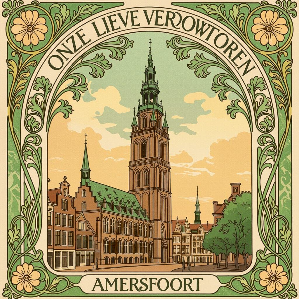 An epic Art Nouveau-style illustration of ‘Onze Lieve Vrouwe...