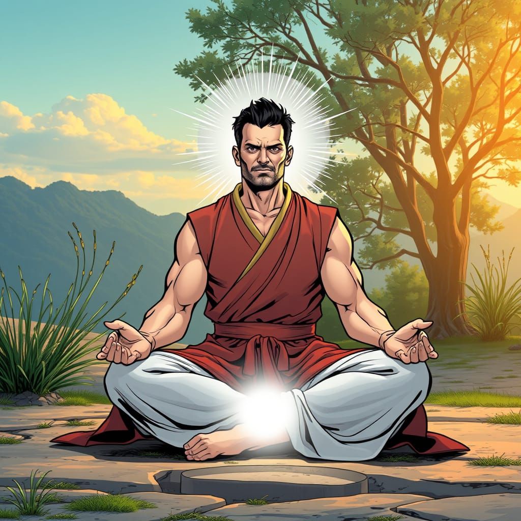 Superhero Meditation in Comic Book Style