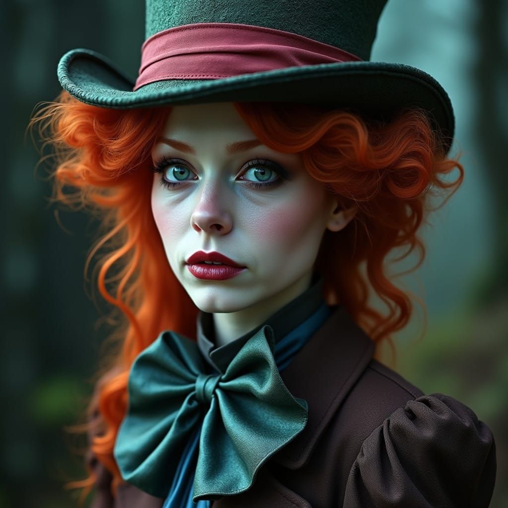 Epic Dark Fantasy Female Mad Hatter in Tim Burton Style