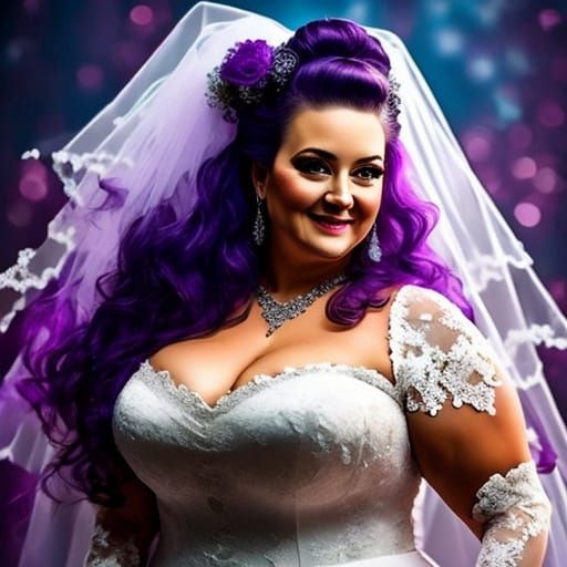 Rockabilly Bride with Purple Hair in Lace Dress