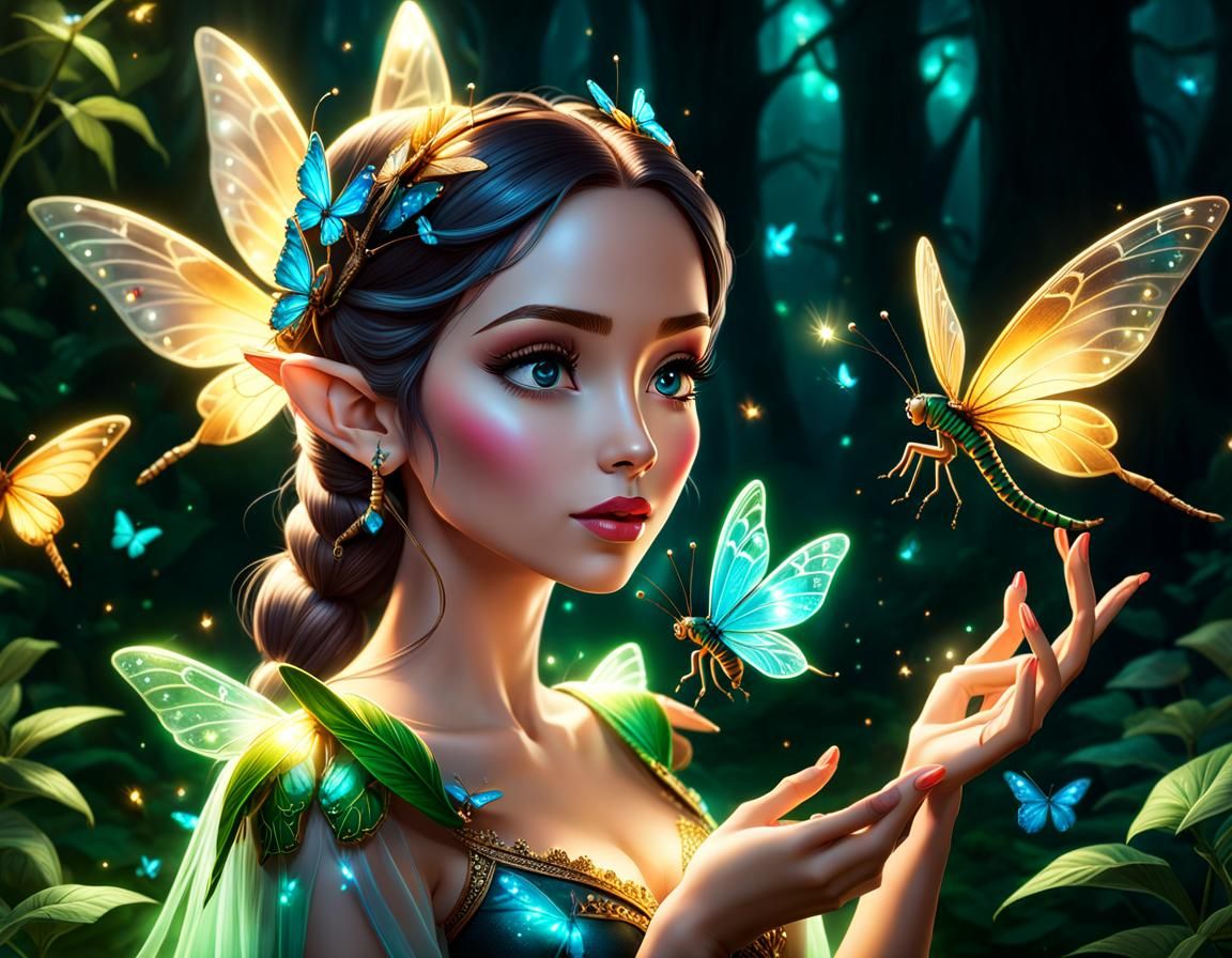 Hyperrealistic Fairy Queen with Glowing Butterflies