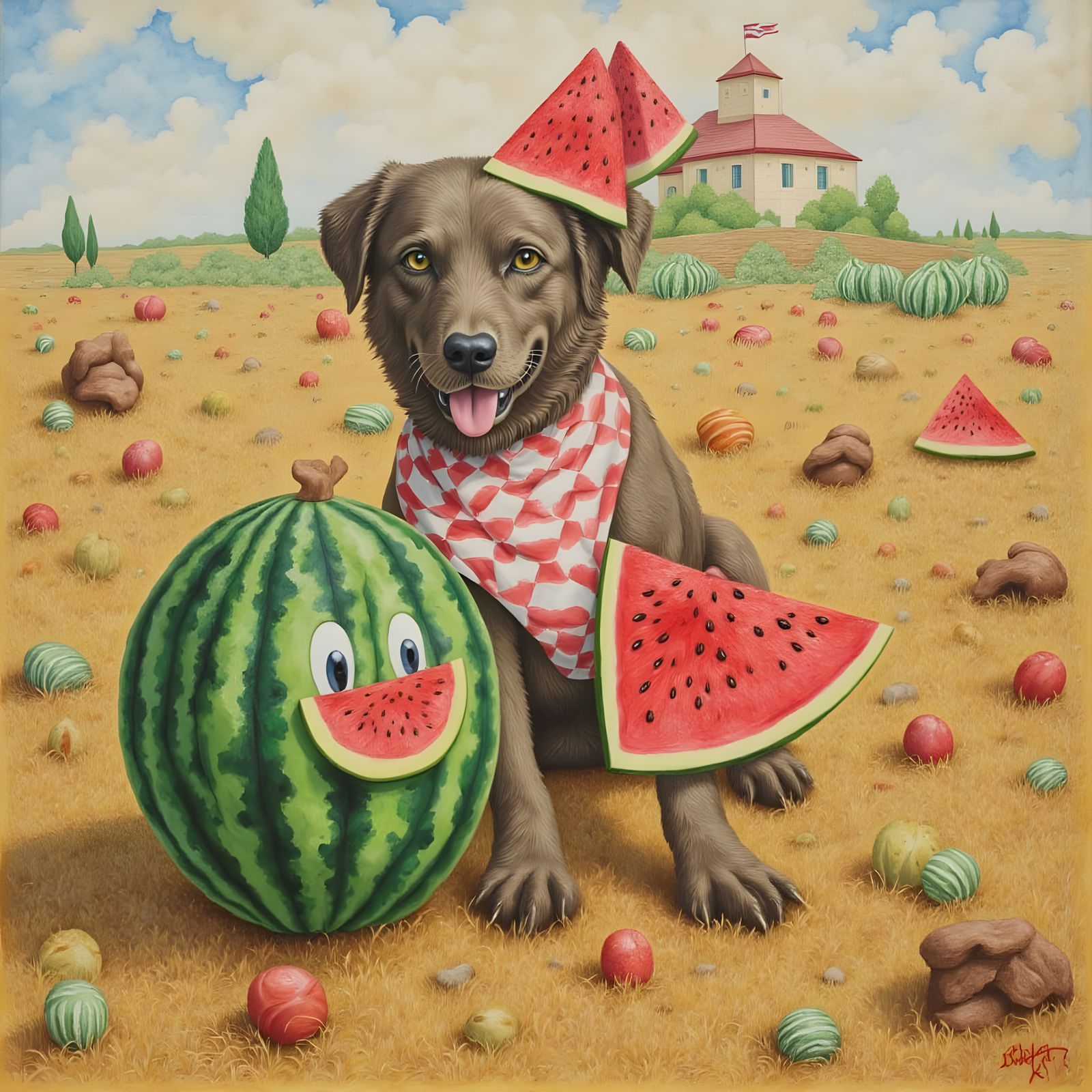 Vibrant Watermelon in Whimsical Easter Landscape