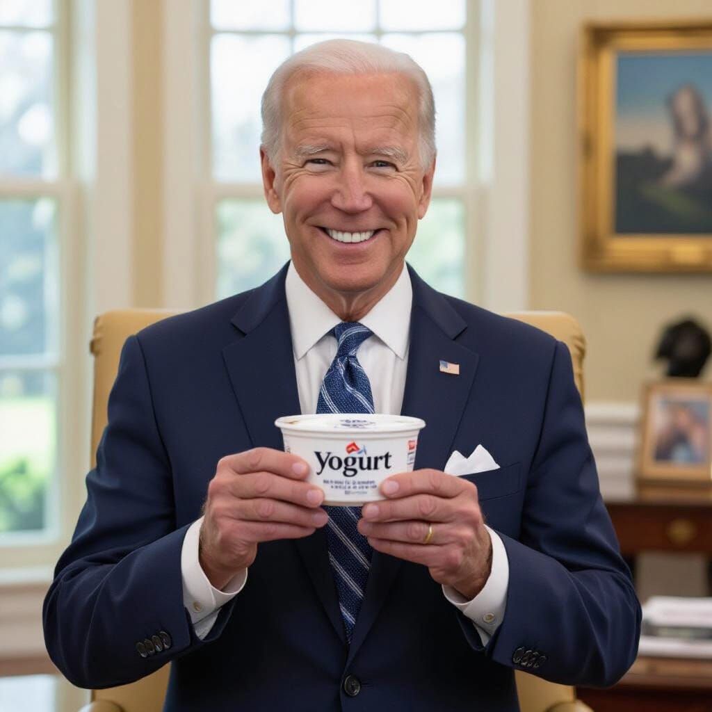 Joe Biden Offers Yogurt in Oval Office: Realistic Style