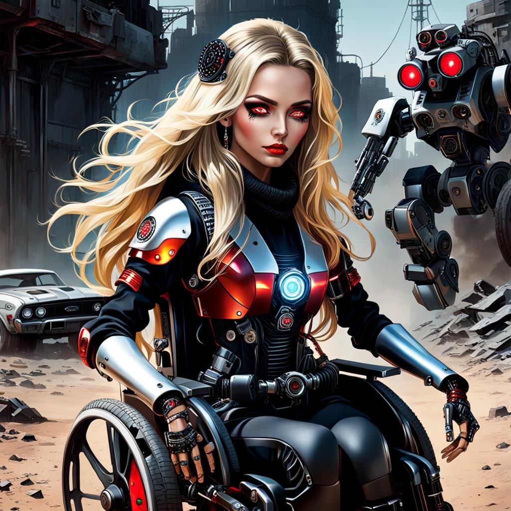 Cyberpunk Girl in Wheelchair in Wasteland