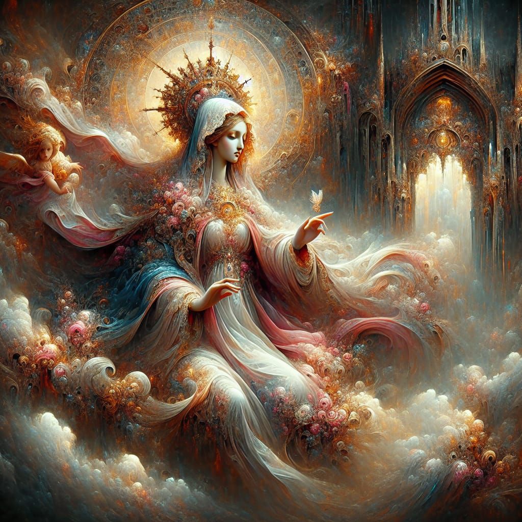 Ethereal Holy Mary in a Matte Painting