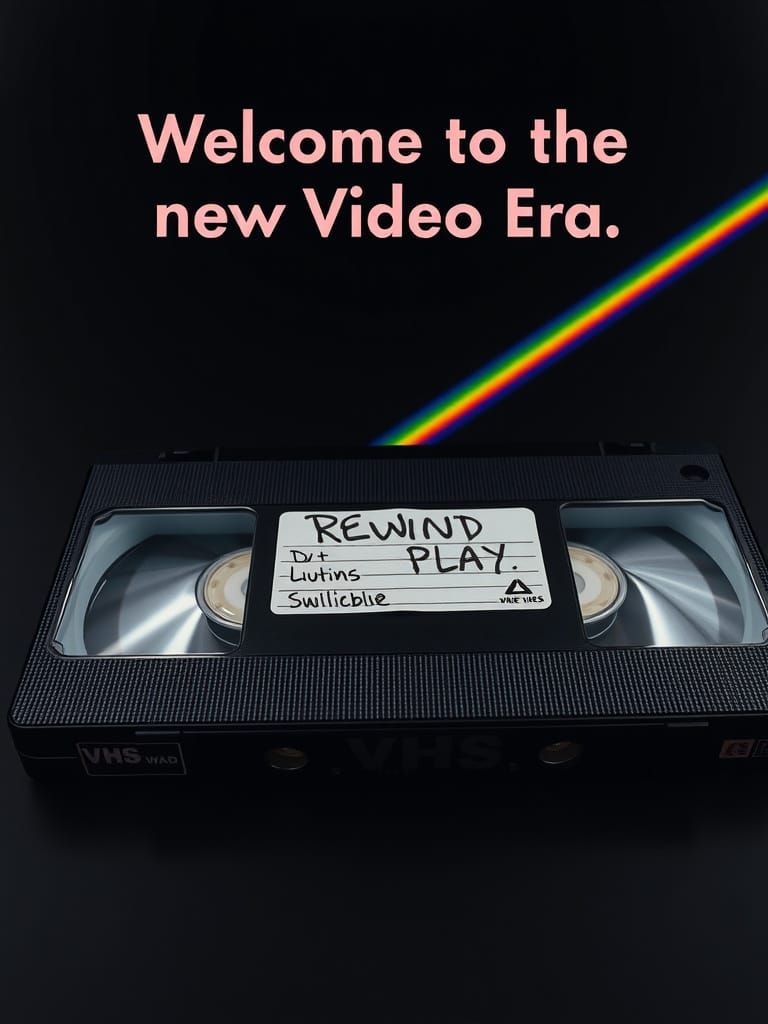 VHS Tape Poster with Rainbow Light Beam