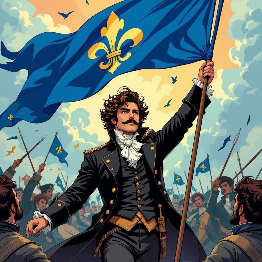 French Royalist Defends Banner in Blue and Gold Battle