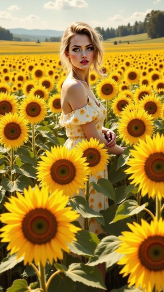 Sunflowers in Golden Fields, Summer Radiance