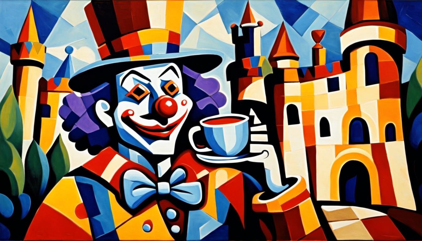 Cubist Clown Portrait in Liquid Clay Style