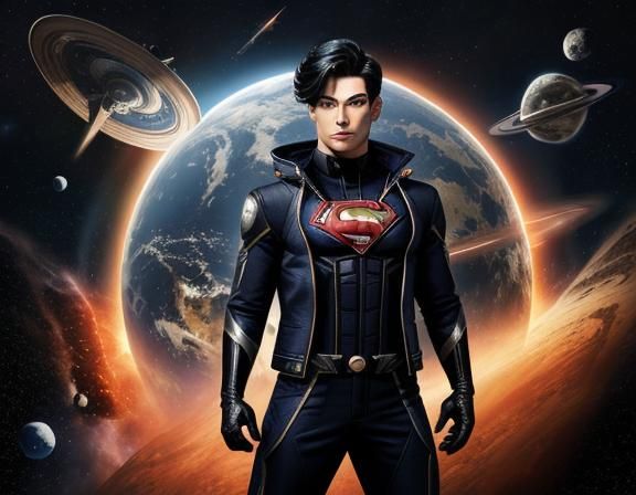 Teenage Superboy in Space with Superhero Suit