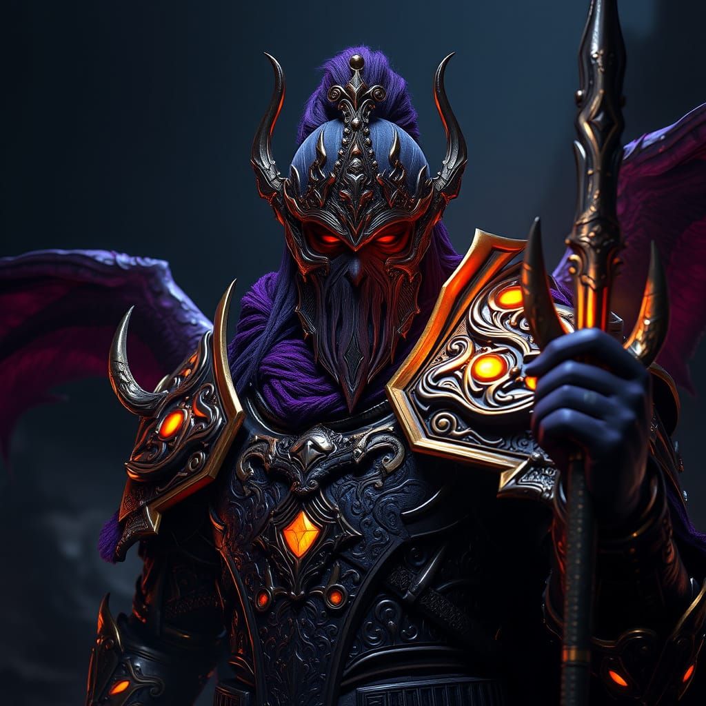 Ornate Knight in Dark Fantasy Landscape