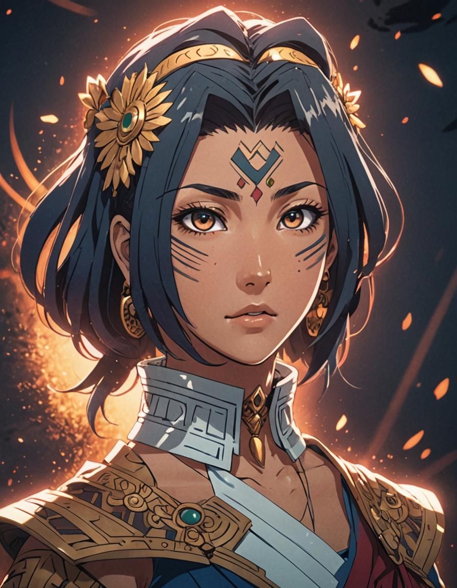 Aztec Maya Manga Anime Girl in Cel-Shaded Style