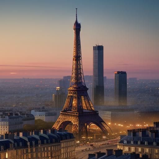 Eiffel Tower at Sunset: A Hyperrealistic Oil Painting