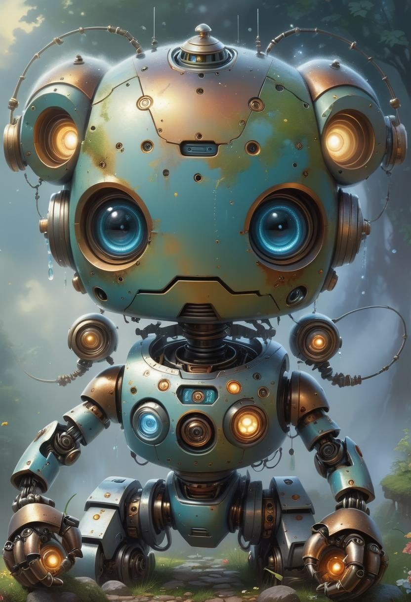 Adorable Robot in Ethereal Fantasy Landscape