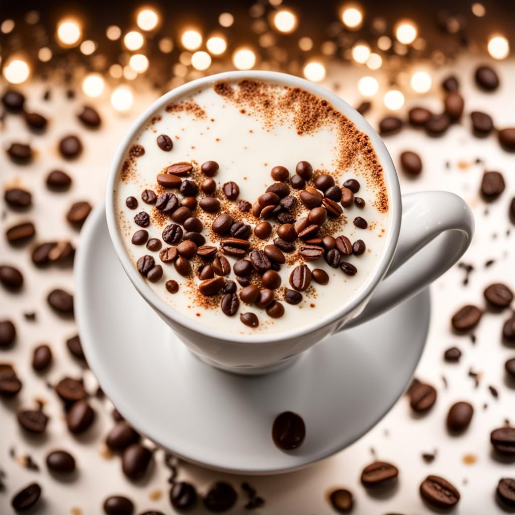 Latte Macchiato with Coffee Bean Rain - Professional Photogr...