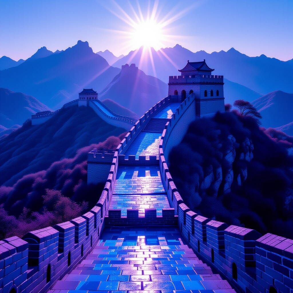 Blue Crystal Great Wall of China in Cinematic Style