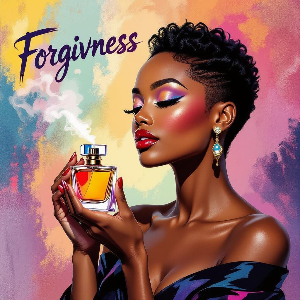 Black Woman with Perfume Bottle in Contemporary Style